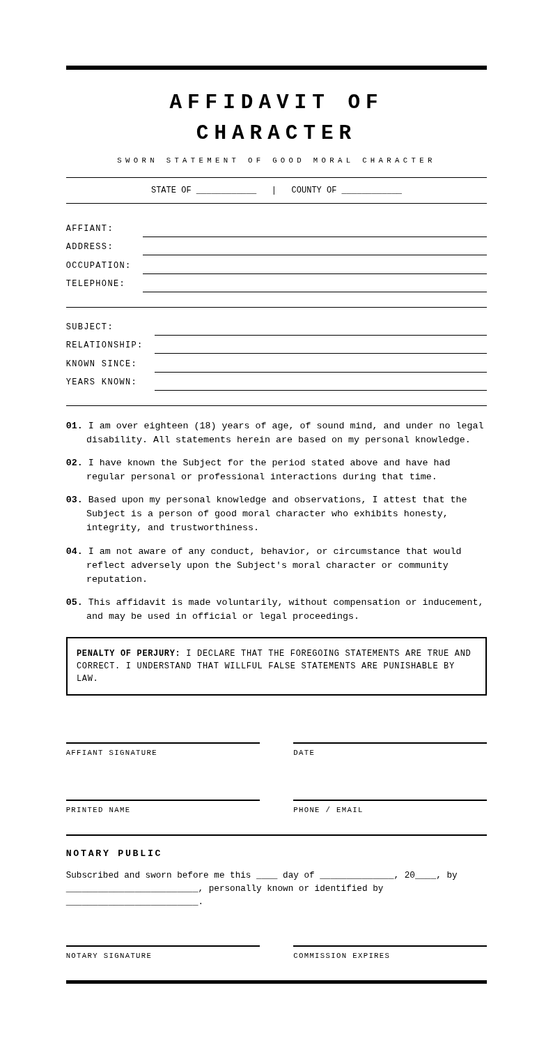 Monochrome Stark Affidavit of Character